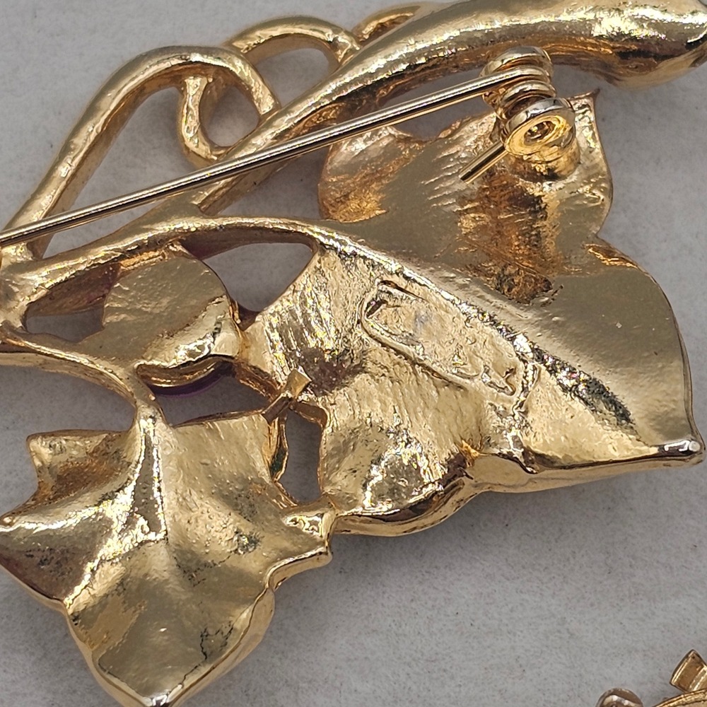Rhinestone Brooch Lot Gold Tone Leaf Wreath Botanical 5pc Nature - Picture 10 of 10